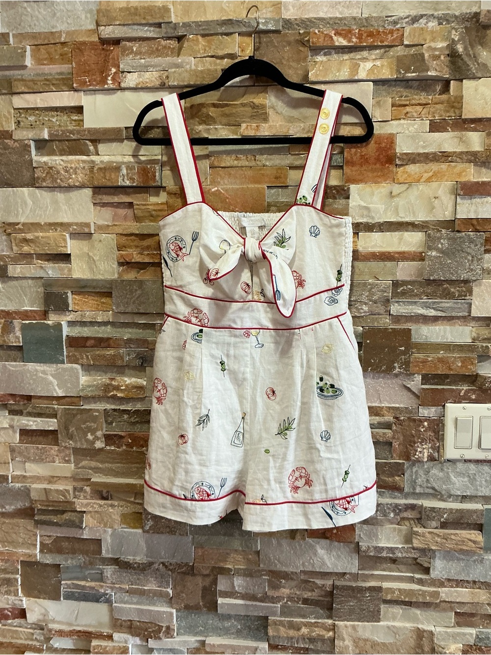Caroline Constas linen blend Embroidery Romper